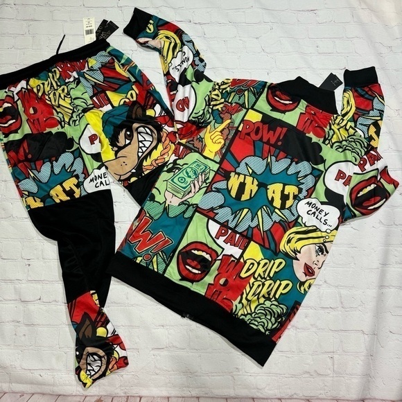 REASON CLOTHING BRAND comic strip printed 2 Piece Men’s Track Suit large NWT 90s - Picture 10 of 11